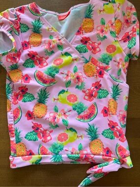 Girls Pink Tropical Fruit Rashguard Swim Top
